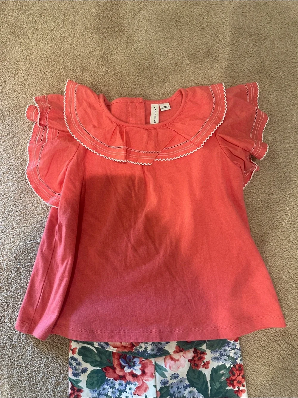 Janie and Jack Coral Ruffle Collar Top and leggings set